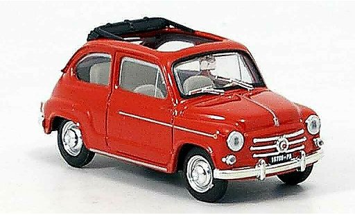 Fiat 600 D 1/43 Brumm openrood 1960 modelauto