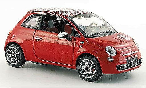 Fiat 500 Base 1/43 Norev rood wit geblokts dak 2007 modelauto