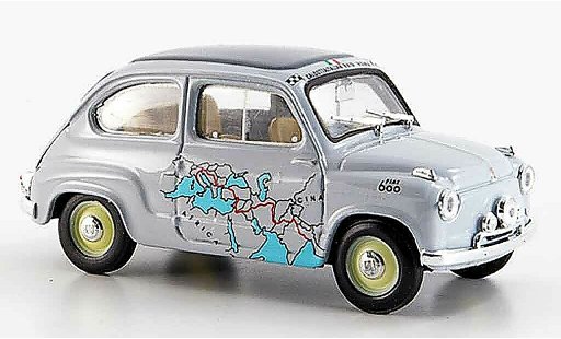 Fiat 600 Berlina 1/43 Brumm Raid Rom Kalkutta 13260 km in 11 Tagen 1955 modelauto