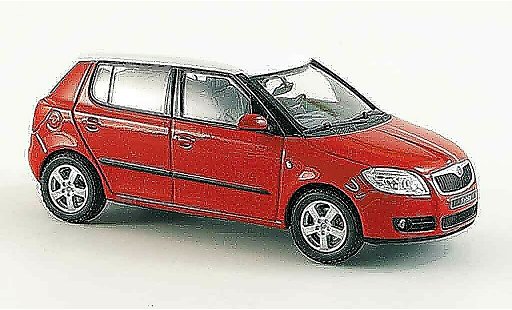 Skoda Fabia Base 1/43 Abrex ii rood avec witem dak modelauto