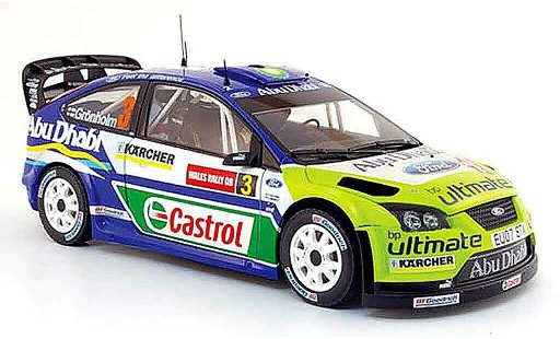 Ford Focus RS WRC 1/18 Sun Star no.3 bp/abu dhabi rallye pays de galles 2007 modelauto