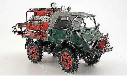 Mercedes Unimog 401-404 1/18 Schuco 401 pompier avec spezialaufbau groen rood 1953 modelauto