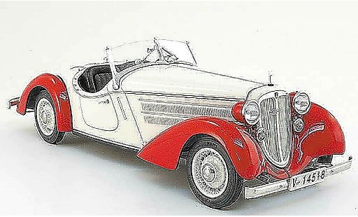 Audi 225 roadster 1/18 CMC front rood/wit 1935 modelauto