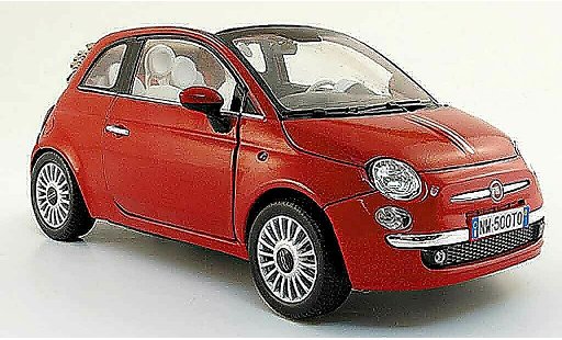 Fiat 500 Cabrio 1/18 Mondo Motors cabriolet rood 2009 modelauto