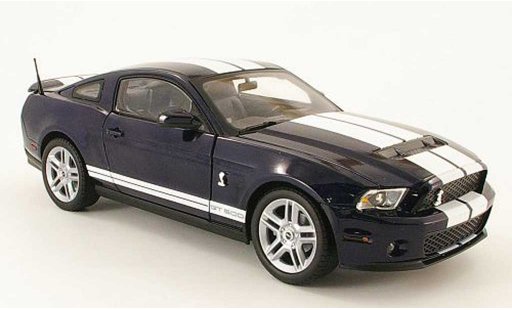 Shelby GT 500 2010 1/18 Shelby Collectibles blauw avec bandes wits modelauto