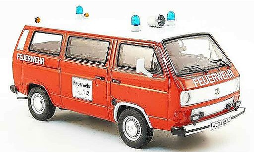 Volkswagen Combi B 1/43 Premium Cls t3b bus pompier rood wit modelauto
