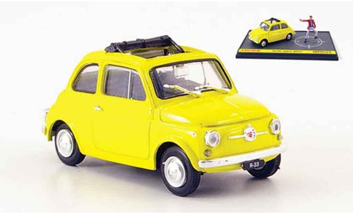 Fiat 500 Classique 1/43 Brumm geel avec Figur Lupin the 3rd Wanted modelauto