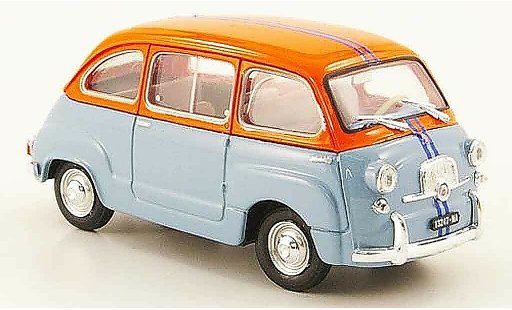 Fiat 600 Multipla 1/43 Brumm D blauw oranje 1966 modelauto