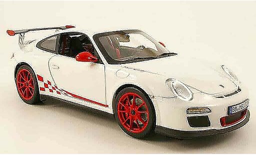 Porsche 911 GT3 RS 1/18 Norev 2010 wit met roter dekoration modelauto