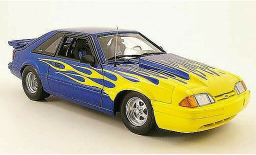 Ford Mustang LX 5.0 1/18 GMP drag car blauw/geel modelauto