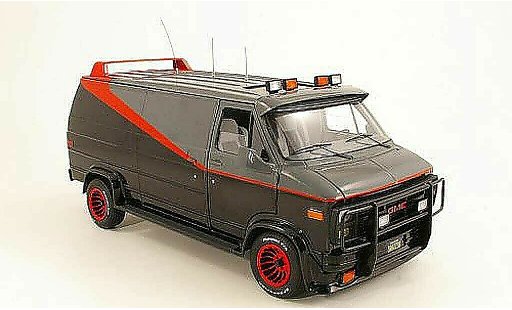 GMC Panel Van A-Team 1/18 Hot Wheels Elite zwart/grijs/rood 1983 modelauto