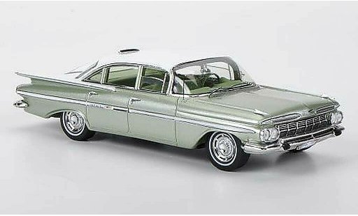 Chevrolet Impala Sedan 1/43 Spark 1959 Six Window grijsgroen/wit 1959 modelauto