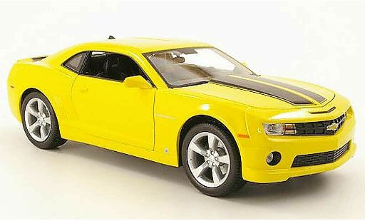 Chevrolet Camaro SS 1/18 Maisto geel avec bandes zwarts 2010 modelauto