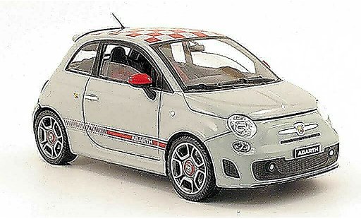 Fiat 500 Abarth 1/18 Mondo Motors grijs met roodgeblokt dak 2008 modelauto