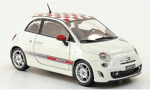 Fiat 500 Abarth 1/43 Hachette wit/rood 2008 modelauto