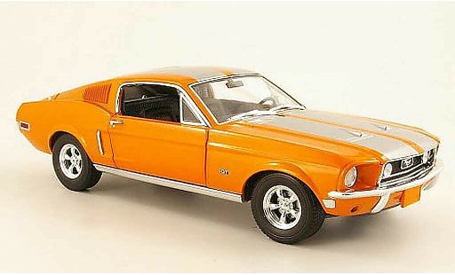 Ford Mustang Fastback 1/18 Greenlight GT 2+2 oranje/grijs metallicgrijs modelauto