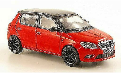 Skoda Fabia II 1/43 Abrex rood met zwartem dak en Felgen 2010 modelauto