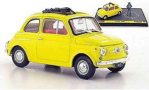 Fiat 500 Classique 1/43 Brumm geel Jigen ''Wante- Lupin the 3rd'' modelauto