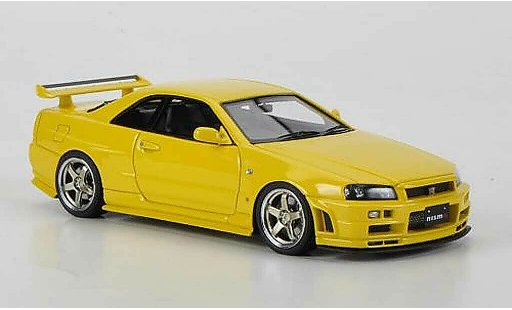 Nissan Skyline R34 1/43 HPI GT-R S-tune geel RHD modelauto