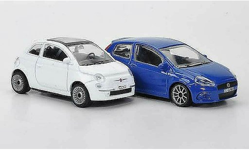 Fiat 500 Classique 1/43 Motorama 2er-Set Kompaktwagen wit Punto blauw modelauto