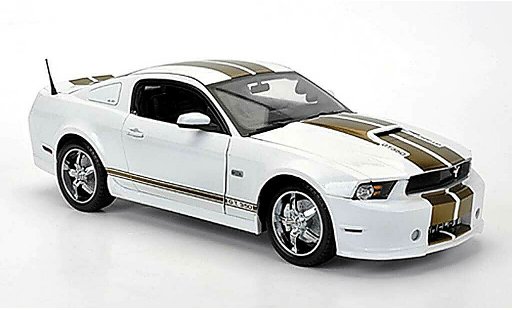 Shelby GT 350 2012 1/18 Shelby Collectibles wit avec goldenen bandes modelauto