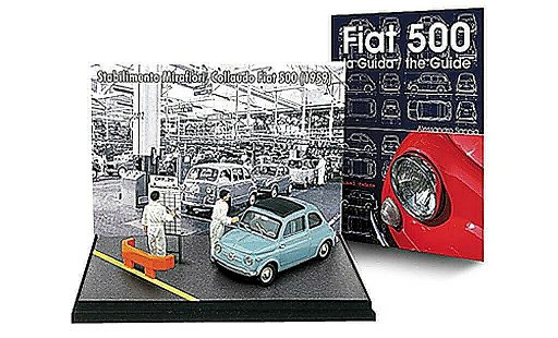 Fiat 500 Nuova 1/43 Brumm Mini-Diorama unBuch: blauw 1959 ave2 Figuren + ''- la Guida / the Guide'' modelauto