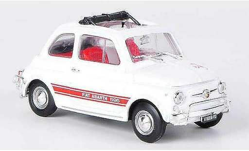 Fiat 595 Abarth 1/43 Brumm LSS wit/rood openes vouwdak 1965 modelauto