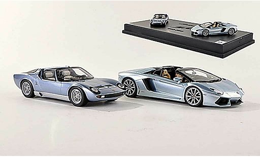 Lamborghini Miura Roadster 1/43 MR Collection Collezione Tecnica No.1: en Aventador grijsblauw 1966 + 2013 modelauto