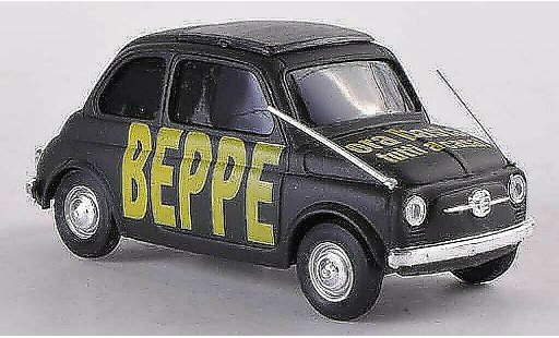 Fiat 500 B 1/43 Brumm BEBBE ora basta tutti a casa zwart modelauto