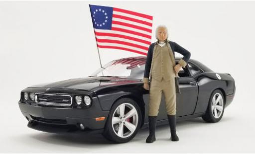 Modelauto Dodge Challenger SRT SRT8 George Washington Edition blauw 2010 met Figur en Flagge 1/18 ACME
