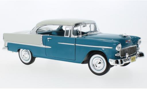 Modelauto Chevrolet Bel Air Coupe Hardtop blauw/beige 1955 1/18 Auto World