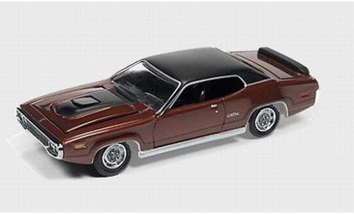 Modelauto Plymouth GTX 1971 bruin/zwart 1/64 Auto World