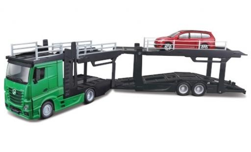 Modelauto Mercedes Actros Base 2545 groen camion de transport de voiture avec Ford Focus Turnier 1/43 Burago