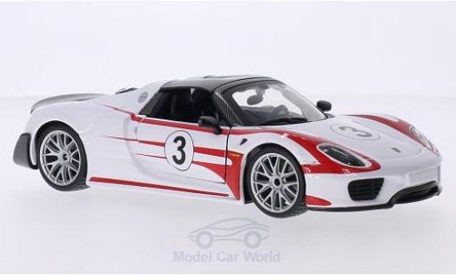 Modelauto Porsche 918 2013 Weissach wit/rood No.3 1/24 Burago