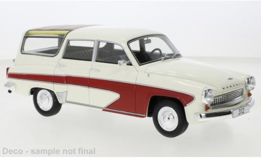 Modelauto Wartburg 312 Camping Deluxe wit/rood 1967 1/18 BoS Models