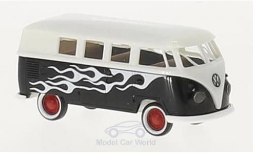 Modelauto Volkswagen T1 B Stationwagen blauw/Dekor Flames 1/87 Brekina