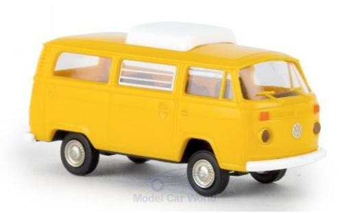 Modelauto Volkswagen T2 B Camper geel 1973 met Hubdak 1/87 Brekina