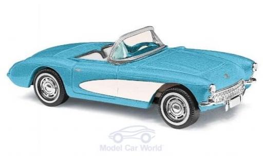 Modelauto Chevrolet Corvette Convertible C1 Cabriolet blauw/wit 1956 1/87 Busch