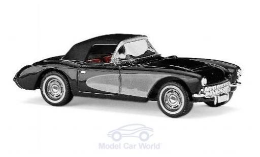 Modelauto Chevrolet Corvette Convertible C1 Cabriolet zwart/grijs 1956 met Softtop 1/87 Busch