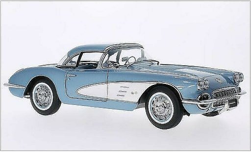 Chevrolet Corvette Convertible 1/18 Autoart C1 metallic blauw/wit 1958 modelauto