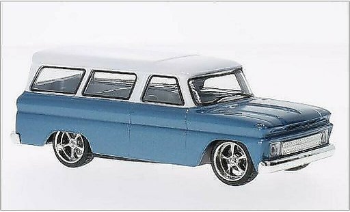 Chevrolet Suburban tuning 1/43 Greenlight metallic blauw/wit 1966 modelauto