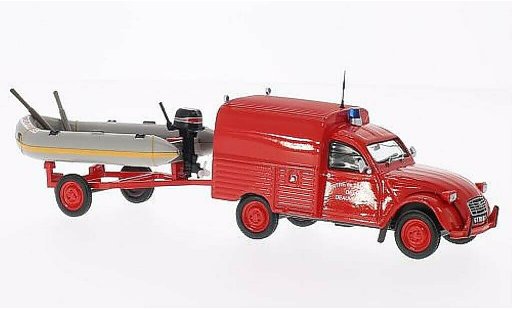Citroen 2CV pompiers 1/43 Eligor AKS 400 Centre de Secours de Deauville Brandweer (F) met Zodiac auf Anhanger modelauto