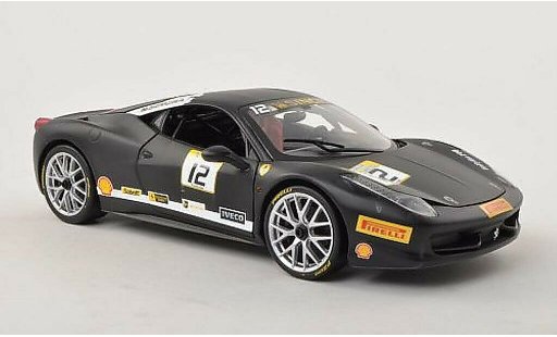Ferrari 458 Challenge 1/18 Hot Wheels No.12 mat-zwart modelauto