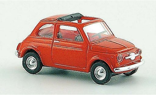 Fiat 500 F 1/87 Busch rood met geoffnetem vouwdak 1965 modelauto