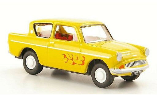 Ford Anglia 105E 1/76 Oxford geel met Flammendekor modelauto
