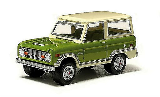Ford Bronco Wagon 1/64 Greenlight Ranger groen/beige 1974 modelauto