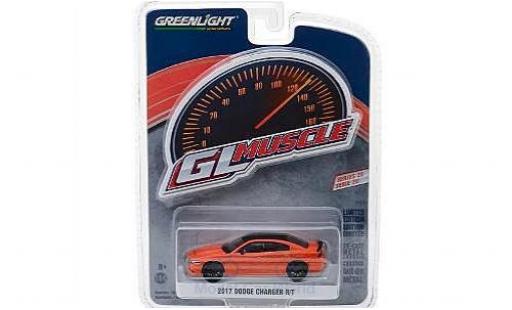 Modelauto Dodge Charger R/T oranje/zwart 2017 1/64 Greenlight