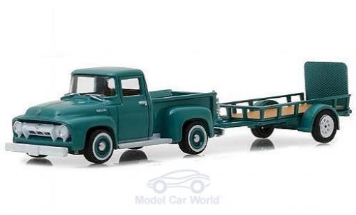 Modelauto Ford F-100 Pickup 00 turquoise 1954 met Anh&Atilde;&curren;nger 1/64 Greenlight