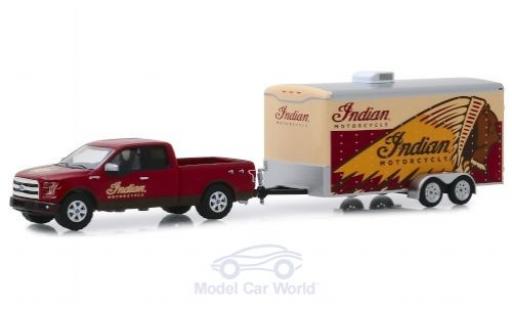 Modelauto Ford F-150 Pickup 50 Indian Motorcycle 2015 met Transportanh&Atilde;&curren;nger 1/64 Greenlight