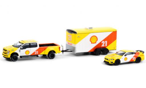 Modelauto Ford Mustang Mach 1 Lariat No.21 Performance S 2019 y compris les 2021 Mustang et ferm&Atilde;&copy; Remorque porte-voiture 1/64 Greenlight